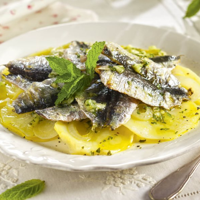 Sardine on Sliced Potato bed