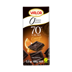 70% Dark Chocolate with Orange No Sugar Added Valor 100g Bar | 70% Chocolate Negro con Naranja sin Sugar Anadido Valor 100g Bar