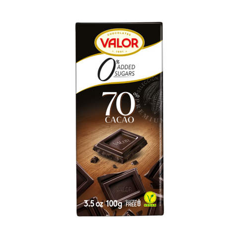 70% Dark Chocolate No Sugar Added Valor 100g Bar | 70% Chocolate Negro sin Sugar Anadido Valor 100g Bar