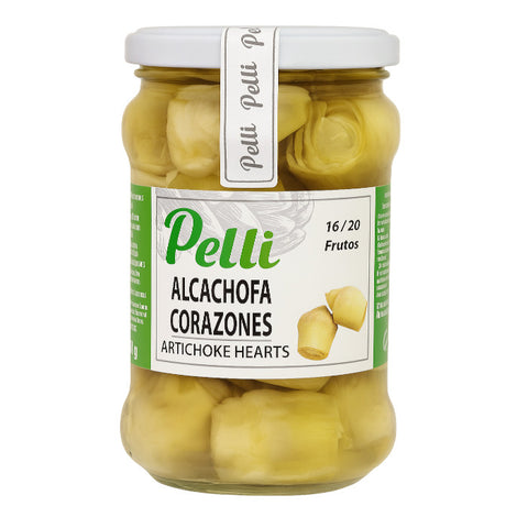 Artichoke Hearts 16/20  in Brine Pelli  290g Glass Jar | Corazones de alcachofa 16/20  Pelli 290g
