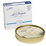 Small Sardins do Xeito in Olive Oil 15/20 pcs La Brujula 130g Tin | Sardinillas Do Xeito en Aceite de Oliva 15/20 Pc La Brujula 130g