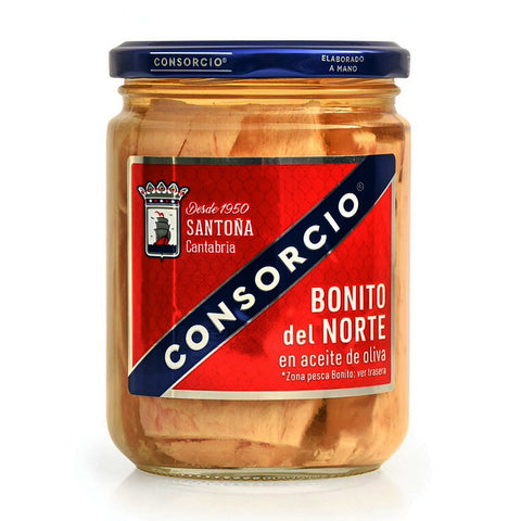 White Tuna in Olive Oil Consorcio 400g Glass Jar  | Bonito del Norte  en Aceite de Oliva Consorcio 400g