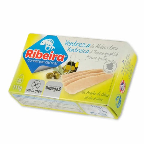 Yellowfin Tuna Belly in Olive Oil Ribeira 111g Tin | Ventresca de Atún Claro en Aceite de Oliva Ribeira 111g