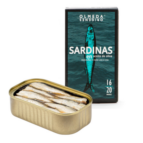 Small Sardines in Olive Oil Olmeda 16-20 115g Tin| Sardinillas en Aceite de Oliva  Olmeda 16-20 115g Tin
