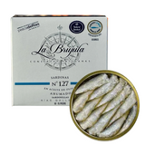 Small Sardines in Smoked Olive Oil 10-15 pcs La Brujula 130g Tin |  Sardinillas  en Aceite de Oliva Ahumado 10-15 pcs La Brujula  130 g Tin